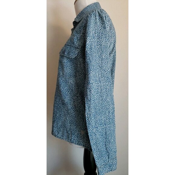 Guess 1981 Denim Top Womens XS Blue Polka Dot Shirt 100% Cotton Chambray Long - Picture 5 of 12